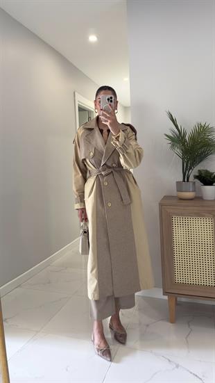 London Bej Ekoseli Astarlı Reglan Trençkot