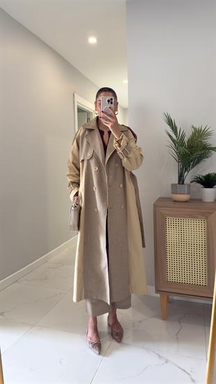 London Bej Ekoseli Astarlı Reglan Trençkot