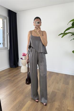 Loney Gri Askı Ayarlanabilir Bluz Pantolon Takım