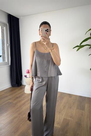 Loney Gri Askı Ayarlanabilir Bluz Pantolon Takım