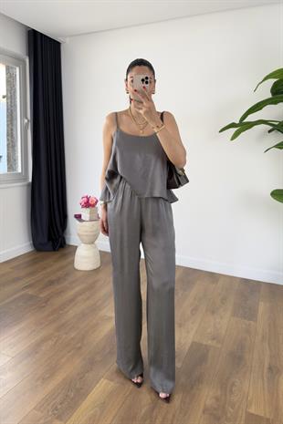 Loney Gri Askı Ayarlanabilir Bluz Pantolon Takım
