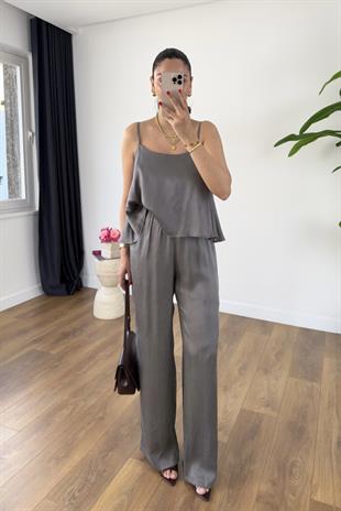 Loney Gri Askı Ayarlanabilir Bluz Pantolon Takım