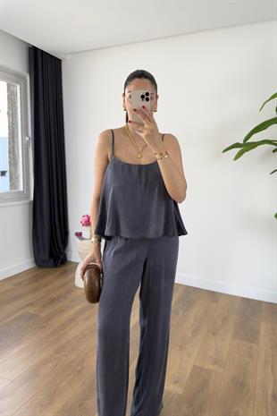 Loney İndigo Askı Ayarlanabilir Bluz Pantolon Takım