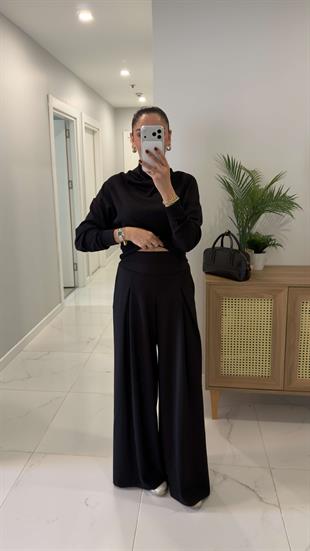 Longe Siyah Modal Pantolon Takım