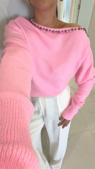 Lonry Şeker Pembe Yakası İncili Triko