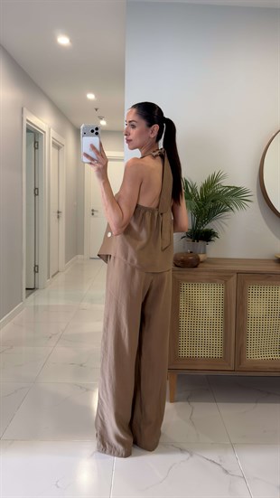 Lorea Vizon Boyundan Bağlamalı Düğme Detaylı Yelek Pantolon Takım