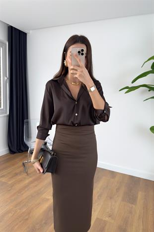 Losila Acı Kahve Saten Gömlek