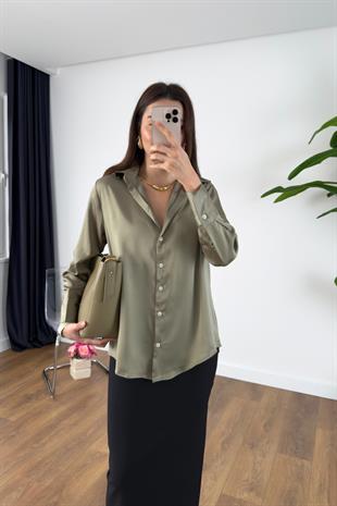 Losila Olive Saten Gömlek