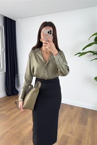 Losila Olive Saten Gömlek