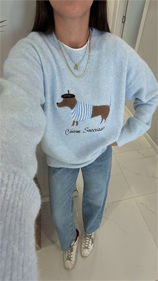 Lucky Bebe Mavisi Dog Figürlü Triko