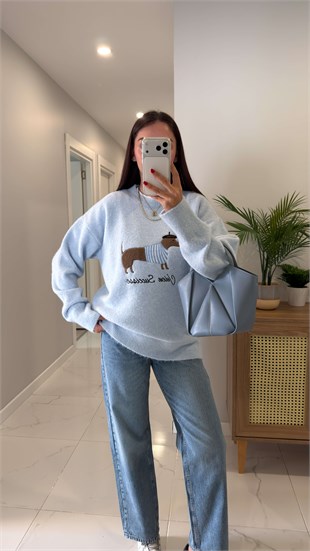Lucky Bebe Mavisi Dog Figürlü Triko