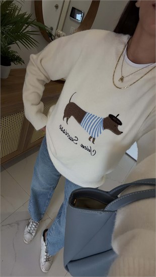 Lucky Ekru Dog Figürlü Triko