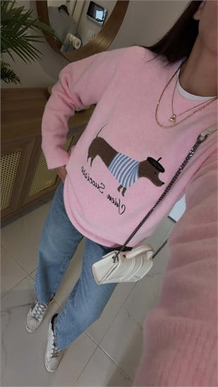 Lucky Pembe Dog Figürlü Triko