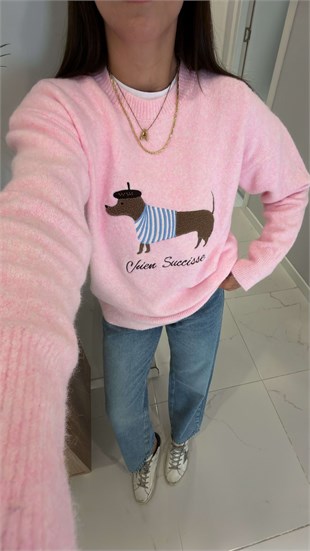 Lucky Pembe Dog Figürlü Triko