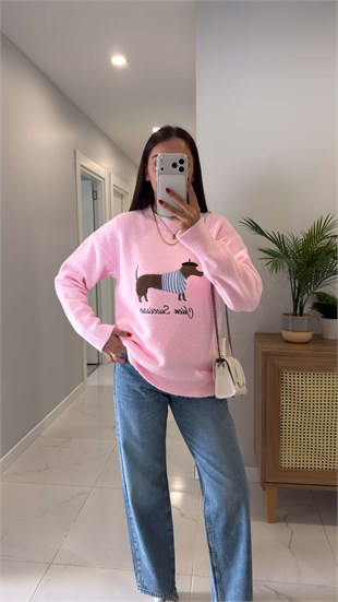 Lucky Pembe Dog Figürlü Triko