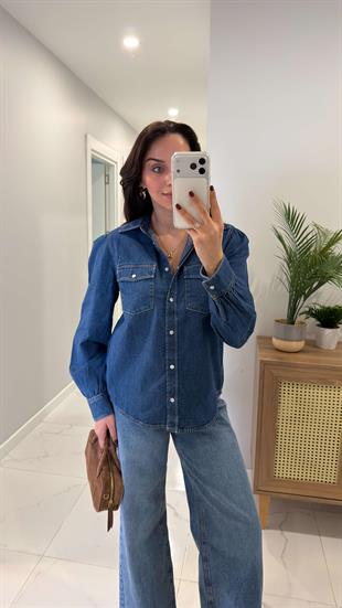 Luka Mavi Çift Cepli Denim Gömlek