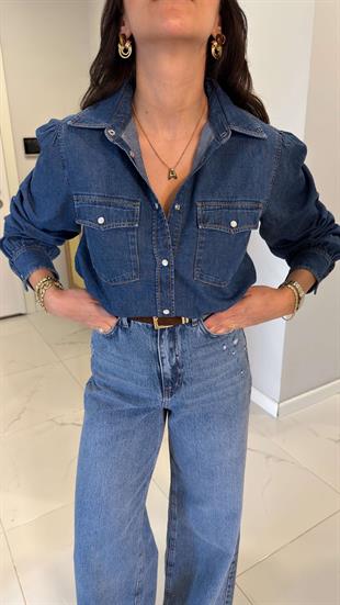 Luka Mavi Çift Cepli Denim Gömlek
