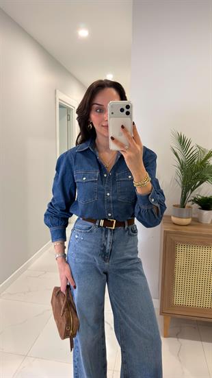 Luka Mavi Çift Cepli Denim Gömlek