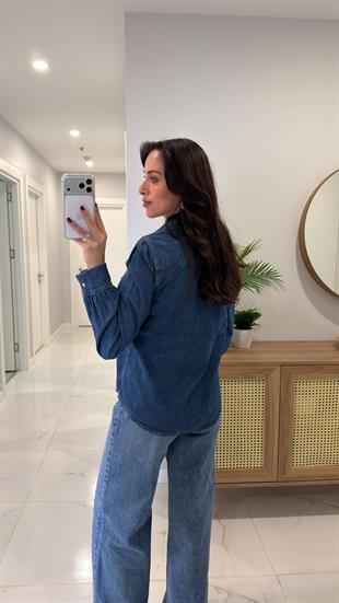 Luka Mavi Çift Cepli Denim Gömlek