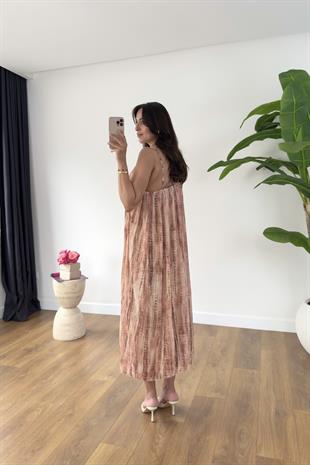 Luna Pembe Gold Zincir Detaylı Elbise