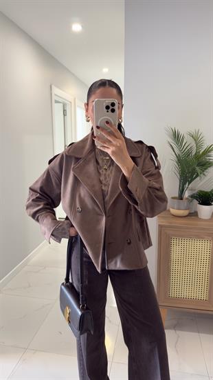 Lunara Kahve Düğmeli Astarlı Süet Ceket