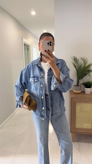 Lusso Mavi Kapak Cepli Kot Ceket