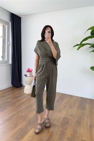 Luuma Haki Bluz Yaka Detaylı Pantolon Takım