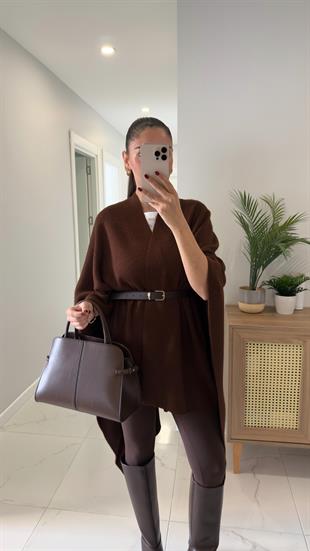 Manas Kahve Kemerli Triko Panço