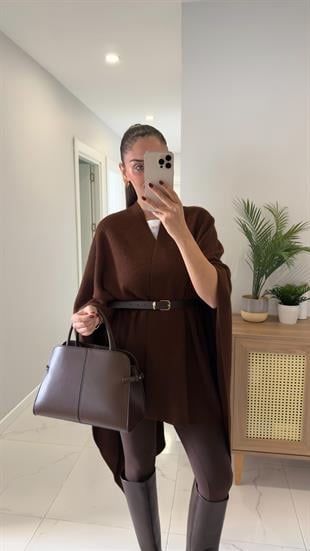 Manas Kahve Kemerli Triko Panço