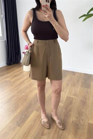 Mandy Kahve Keten Şort