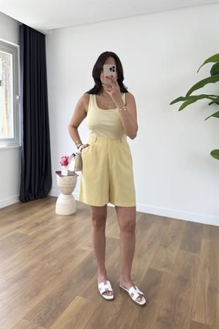Mandy Sarı Keten Şort