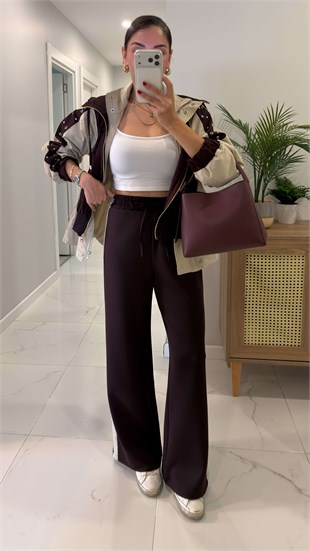 Manlyy Bordo Kapüşonlu Pantolon Takım