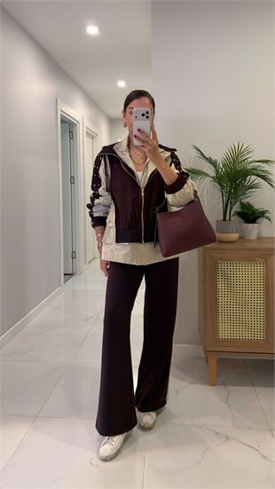 Manlyy Bordo Kapüşonlu Pantolon Takım