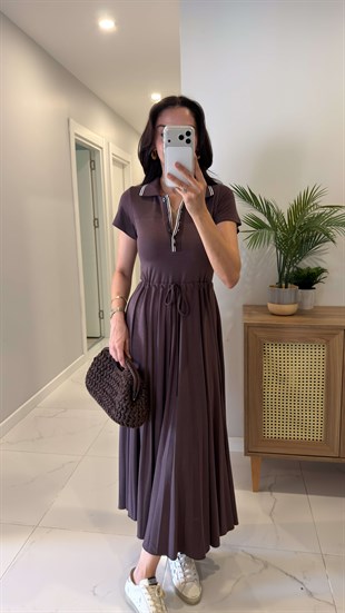 Mareltin Kahve Polo Yaka Kısa Kollu Elbise