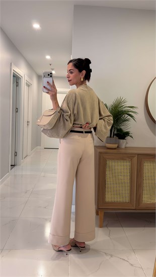 Maria Açık Bej Kemerli Pantolon