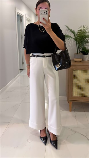 Maria Ekru Kemerli Pantolon