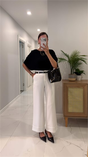 Maria Ekru Kemerli Pantolon