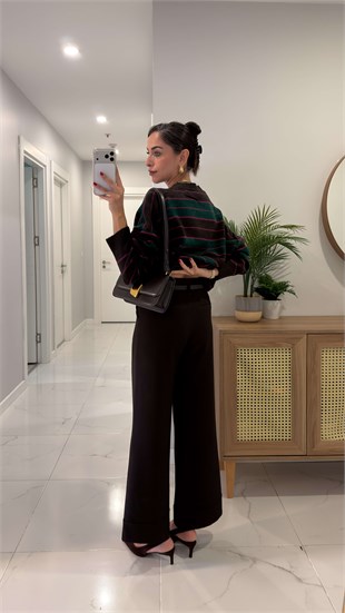 Maria Kahve Kemerli Pantolon