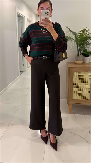 Maria Kahve Kemerli Pantolon