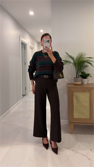 Maria Kahve Kemerli Pantolon