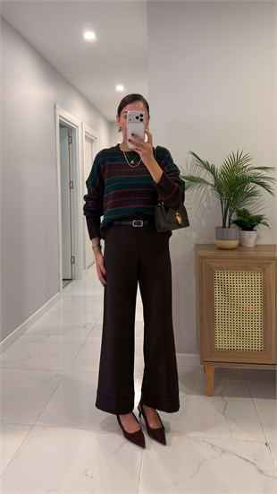 Maria Kahve Kemerli Pantolon