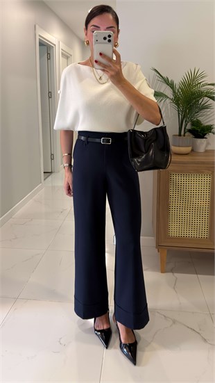 Maria Lacivert Kemerli Pantolon