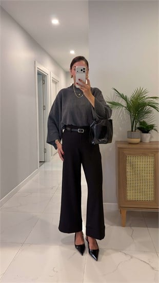 Maria Siyah Kemerli Pantolon