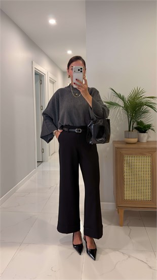 Maria Siyah Kemerli Pantolon