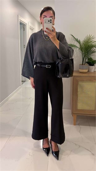 Maria Siyah Kemerli Pantolon