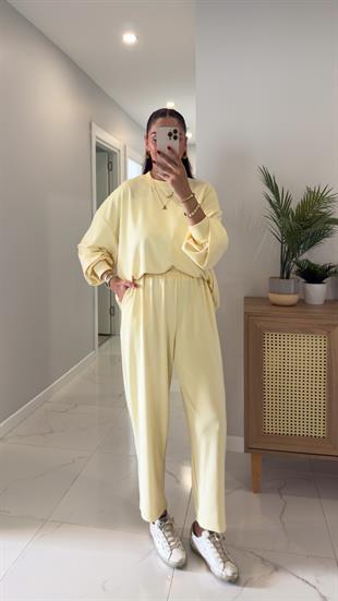 Marla Sarı Uzun Kol Pantolon Modal Takım