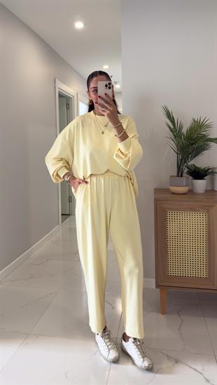 Marla Sarı Uzun Kol Pantolon Modal Takım