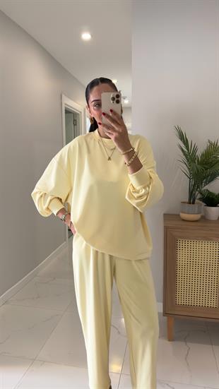 Marla Sarı Uzun Kol Pantolon Modal Takım