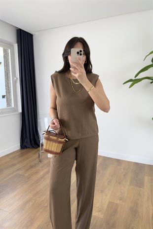 MD Alice Kahve Vatka Detaylı Keten Takım