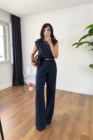 MD Alice Lacivert Vatka Detaylı Keten Takım